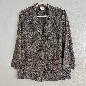 Blair Women’s Blazer Size 14 Black White Business Professional Career Two Button